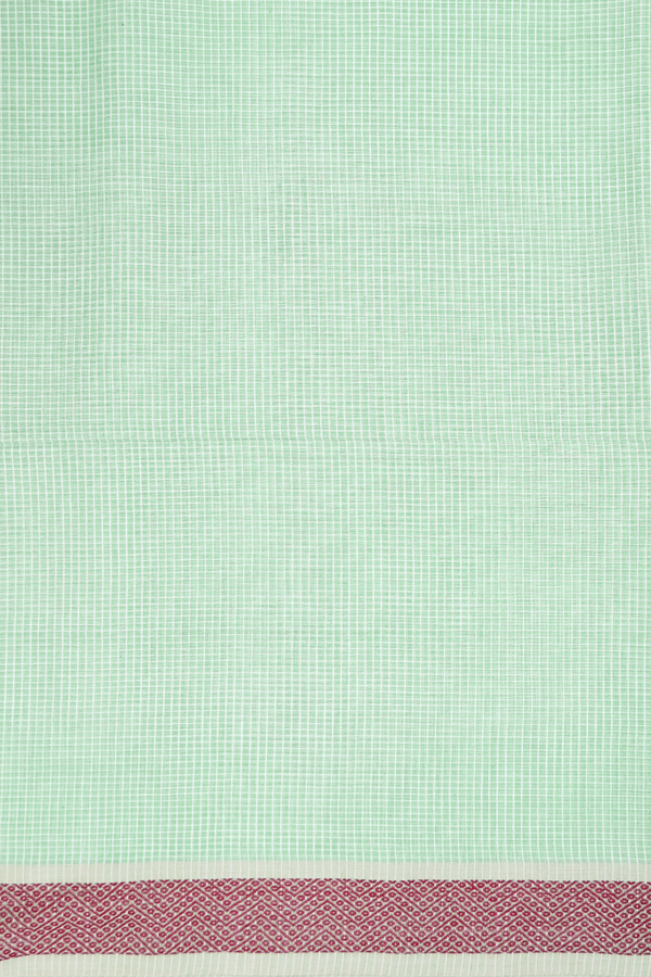 Bengal Cotton Saree In Mint Green With Checks Design