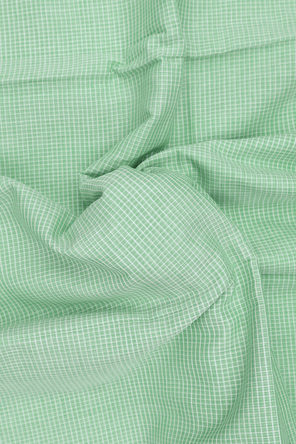 Bengal Cotton Saree In Mint Green With Checks Design