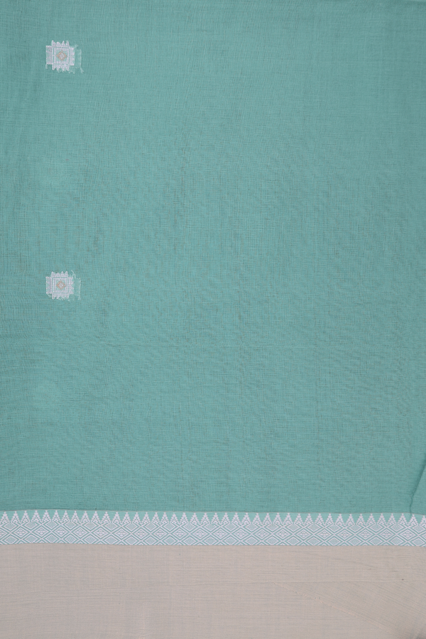 Bengal Cotton Saree In Turkish Blue With Threadwork Buttas