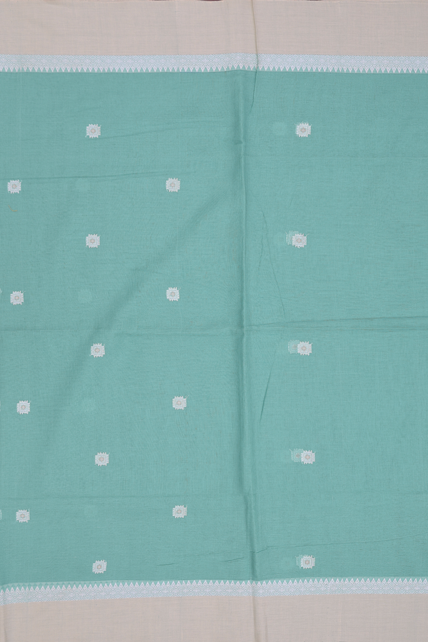 Bengal Cotton Saree In Turkish Blue With Threadwork Buttas