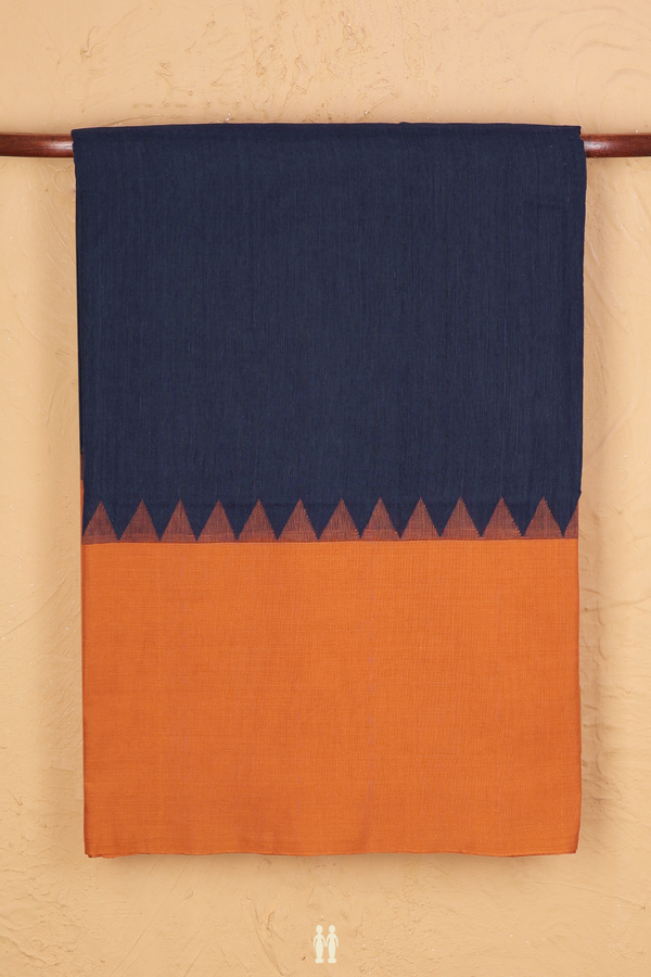 Bengal Cotton Saree In Oxford Blue With Contrast Border