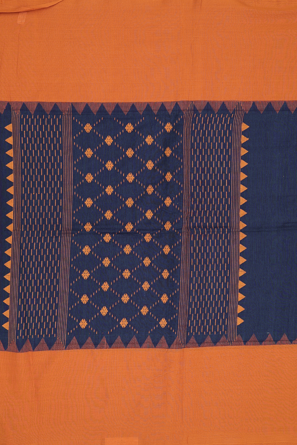 Bengal Cotton Saree In Oxford Blue With Contrast Border