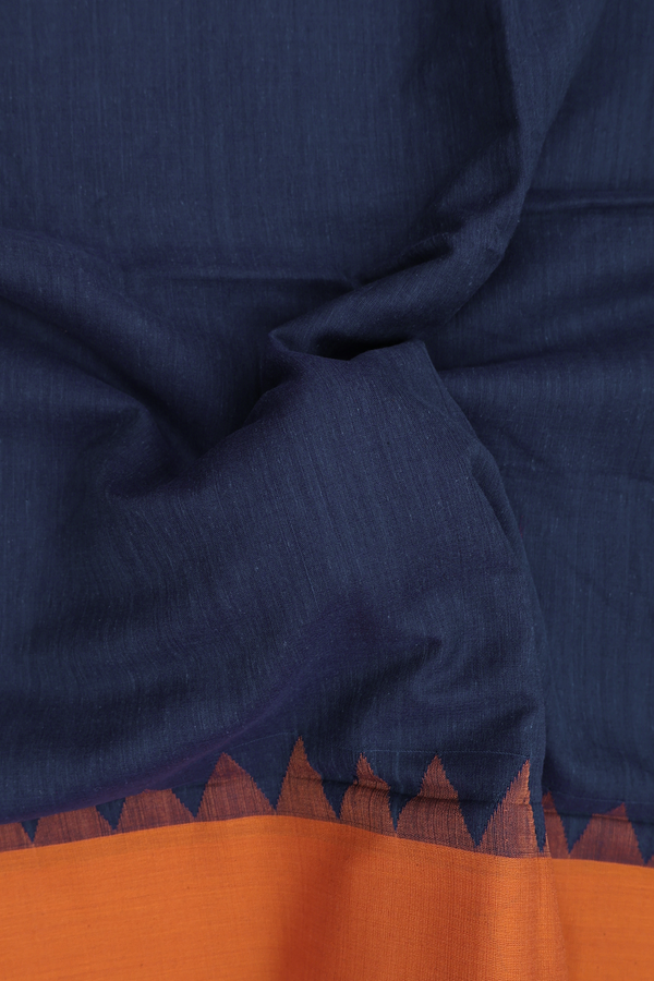 Bengal Cotton Saree In Oxford Blue With Contrast Border