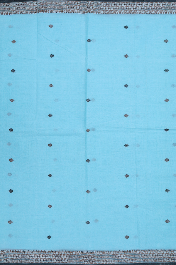 Bengal Cotton Saree In Pastel Blue With Threadwork Buttas