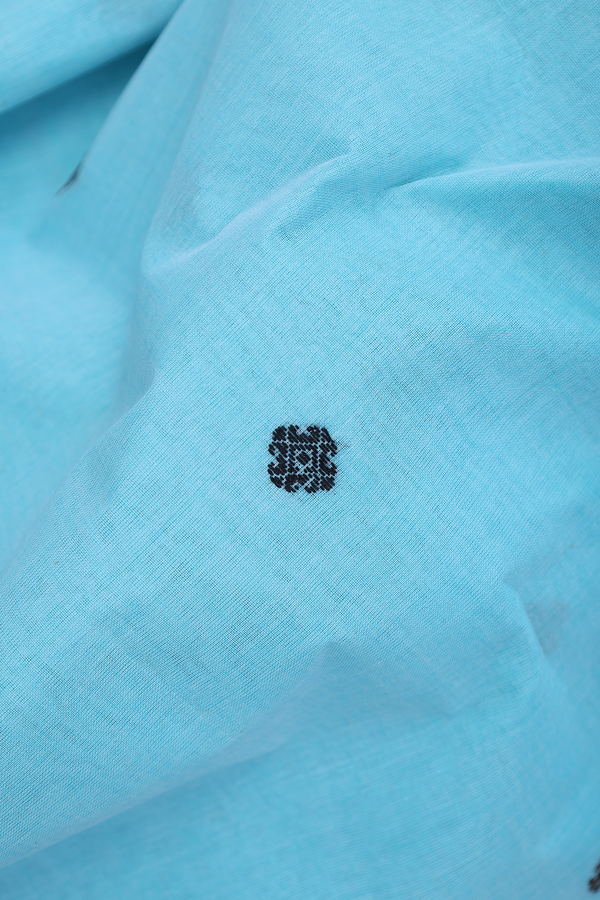 Bengal Cotton Saree In Pastel Blue With Threadwork Buttas