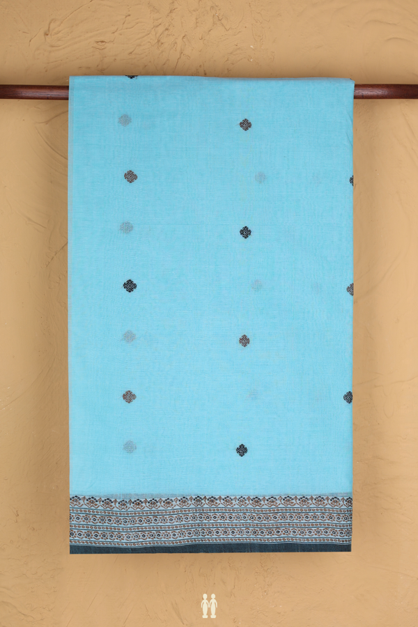 Bengal Cotton Saree In Pastel Blue With Threadwork Buttas