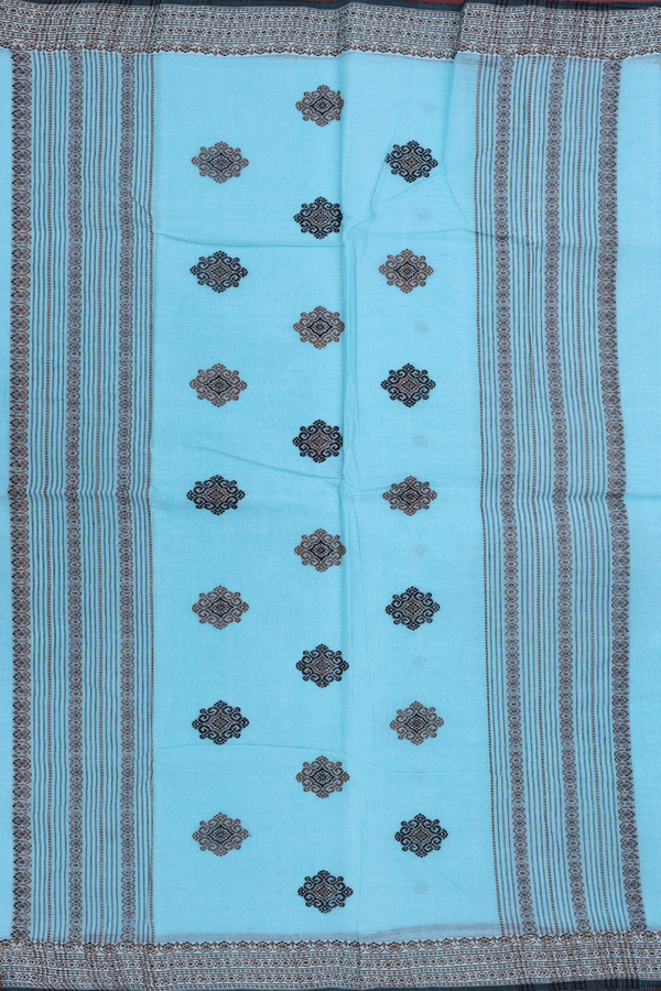 Bengal Cotton Saree In Pastel Blue With Threadwork Buttas