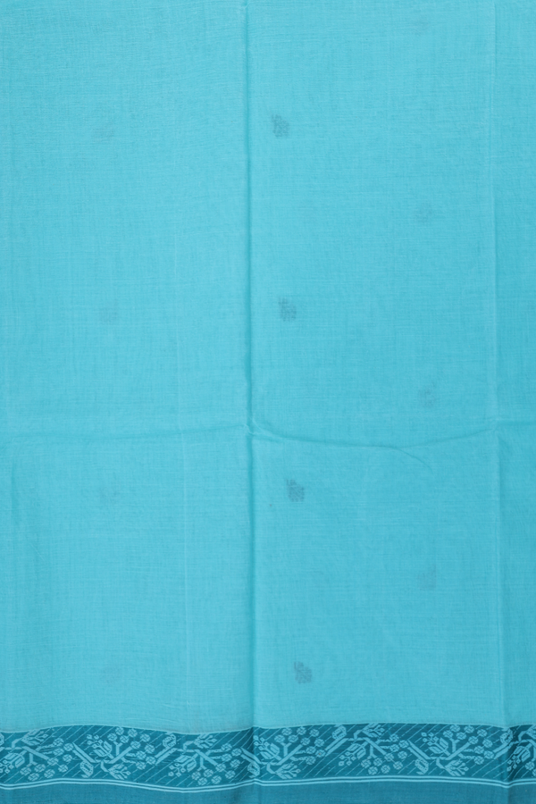 Bengal Cotton Saree In Turquoise Blue With Floral Buttas