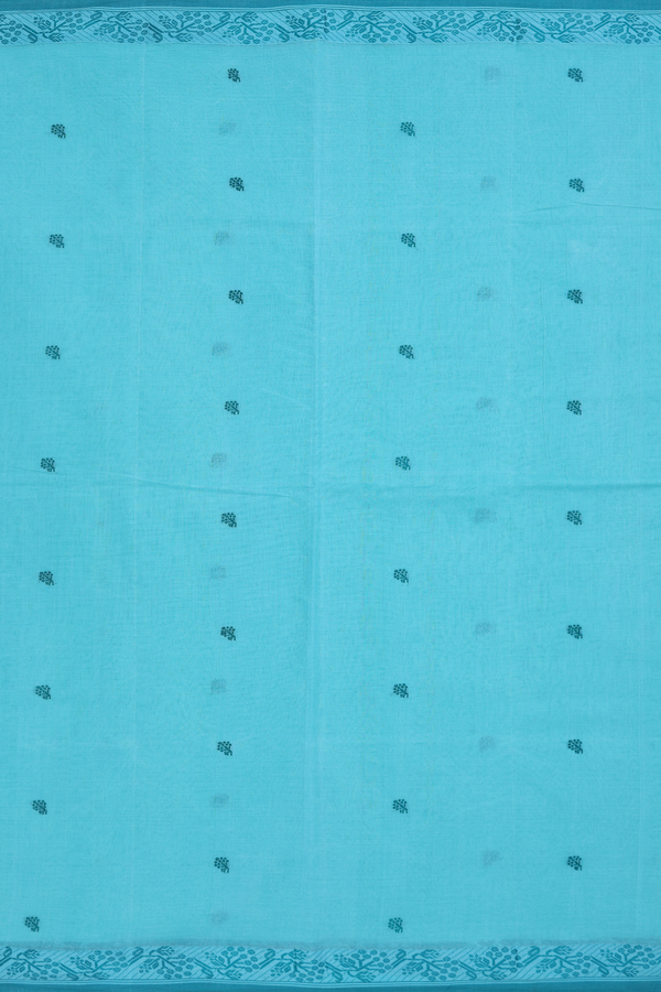 Bengal Cotton Saree In Turquoise Blue With Floral Buttas