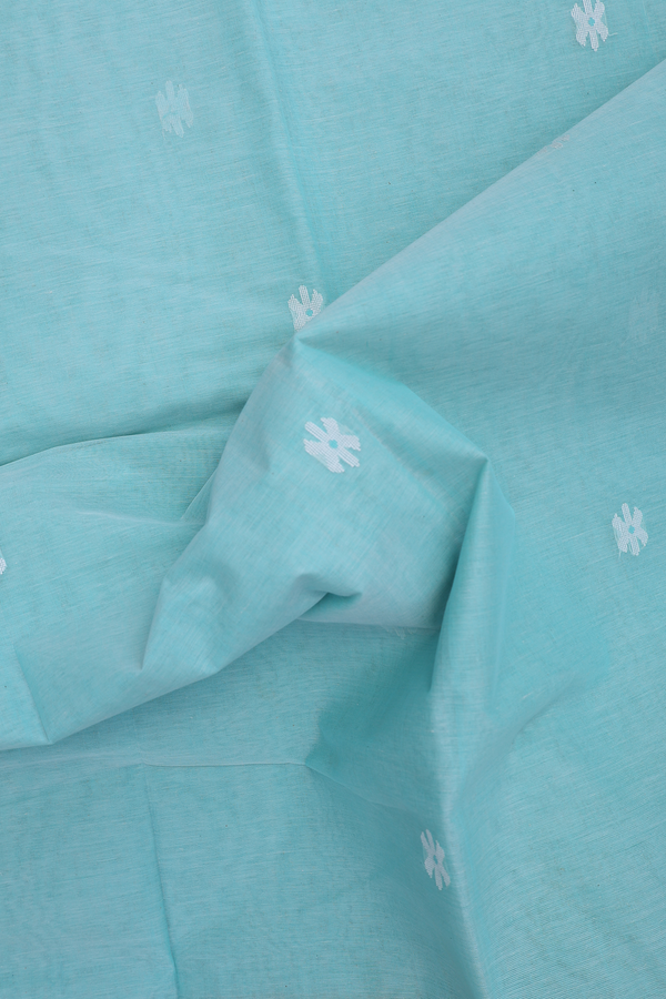 Bengal Cotton Saree In Sea Green With Floral Buttas