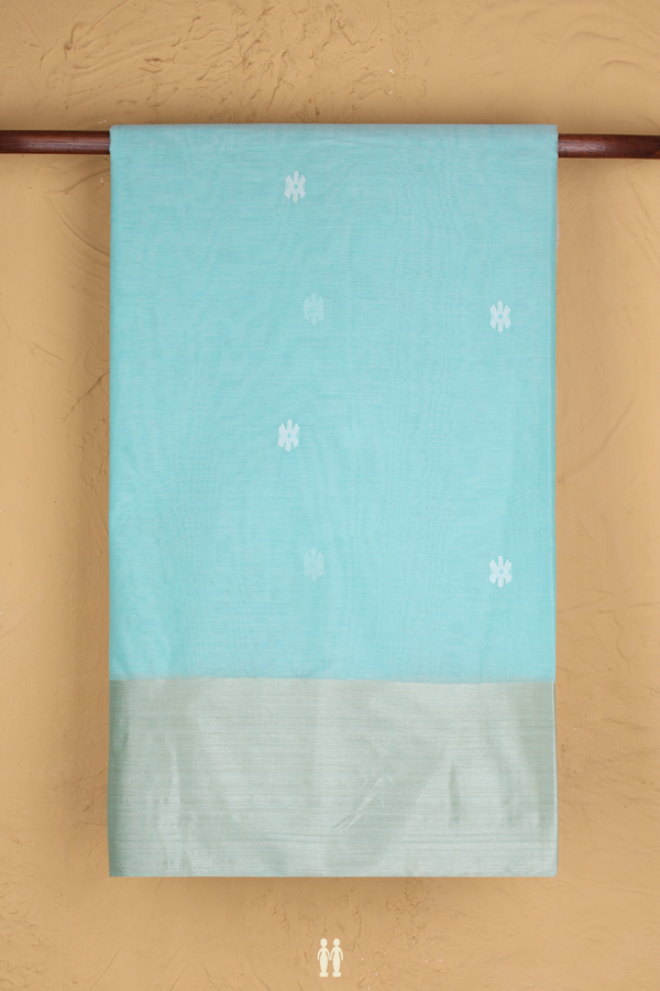 Bengal Cotton Saree In Sea Green With Floral Buttas