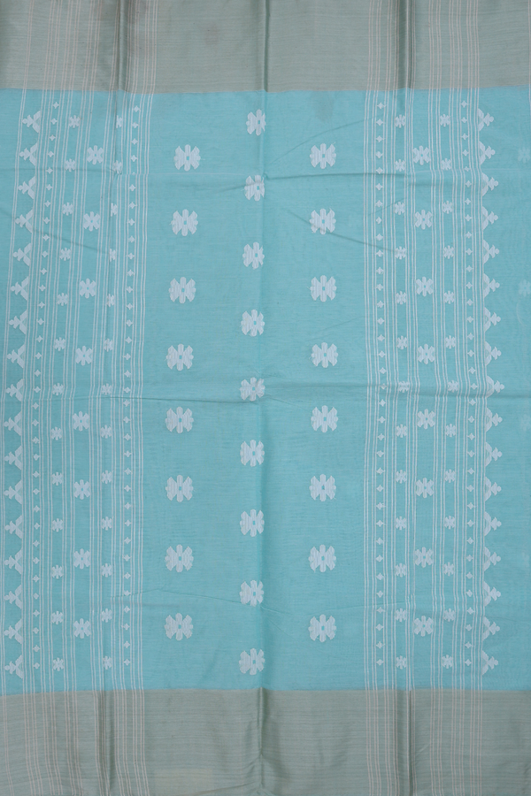 Bengal Cotton Saree In Sea Green With Floral Buttas