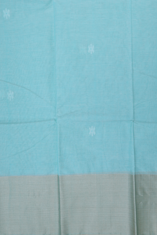 Bengal Cotton Saree In Sea Green With Floral Buttas