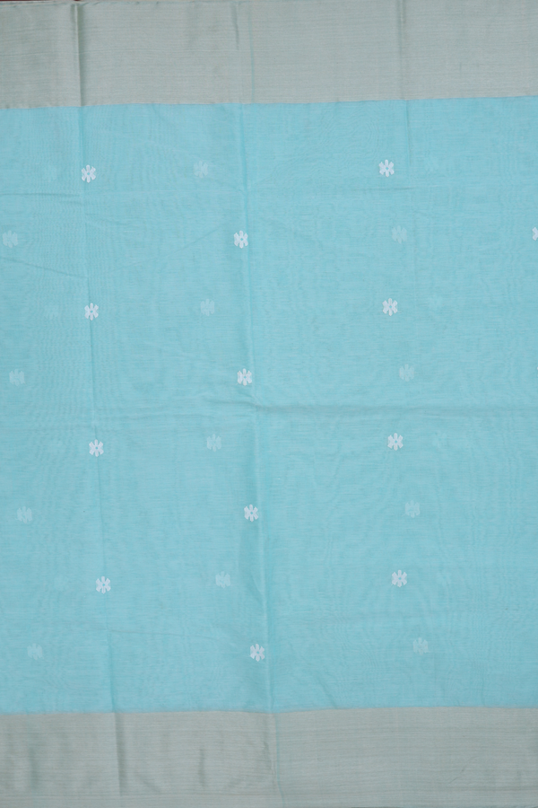Bengal Cotton Saree In Sea Green With Floral Buttas
