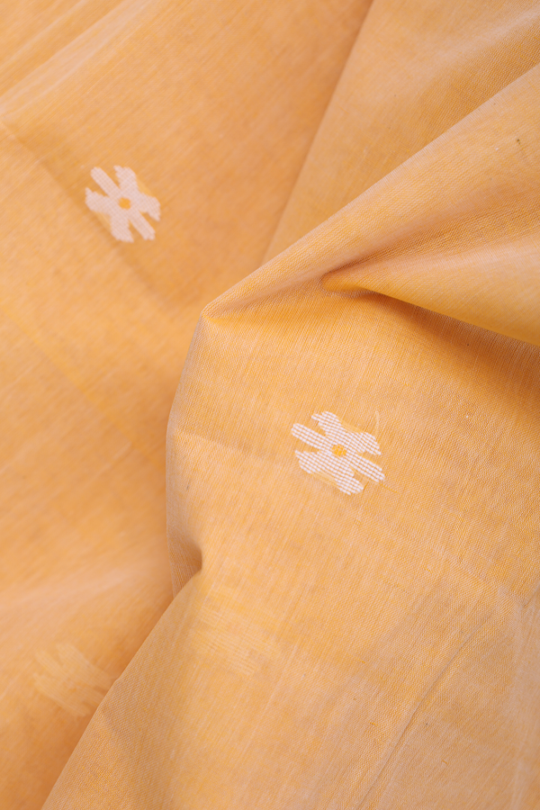 Bengal Cotton Saree In Caramel Yellow With Floral Buttas
