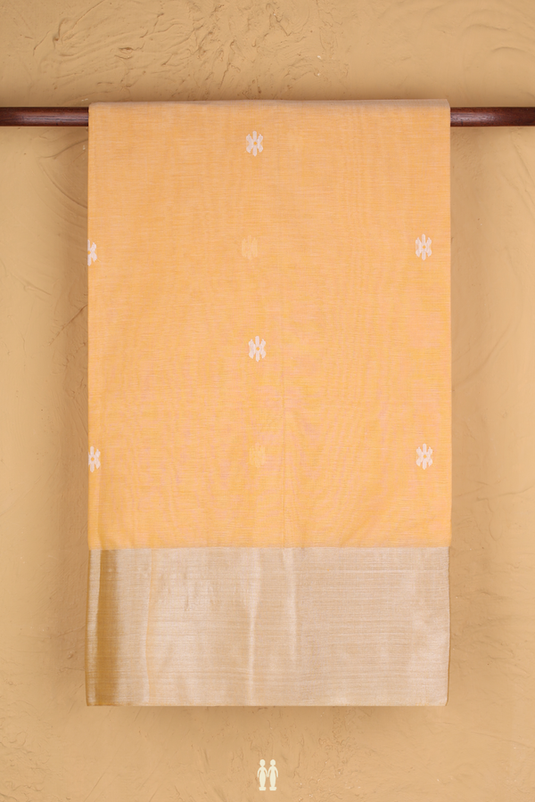 Bengal Cotton Saree In Caramel Yellow With Floral Buttas