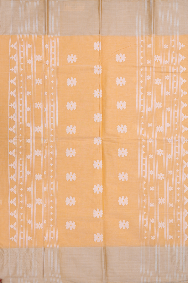 Bengal Cotton Saree In Caramel Yellow With Floral Buttas