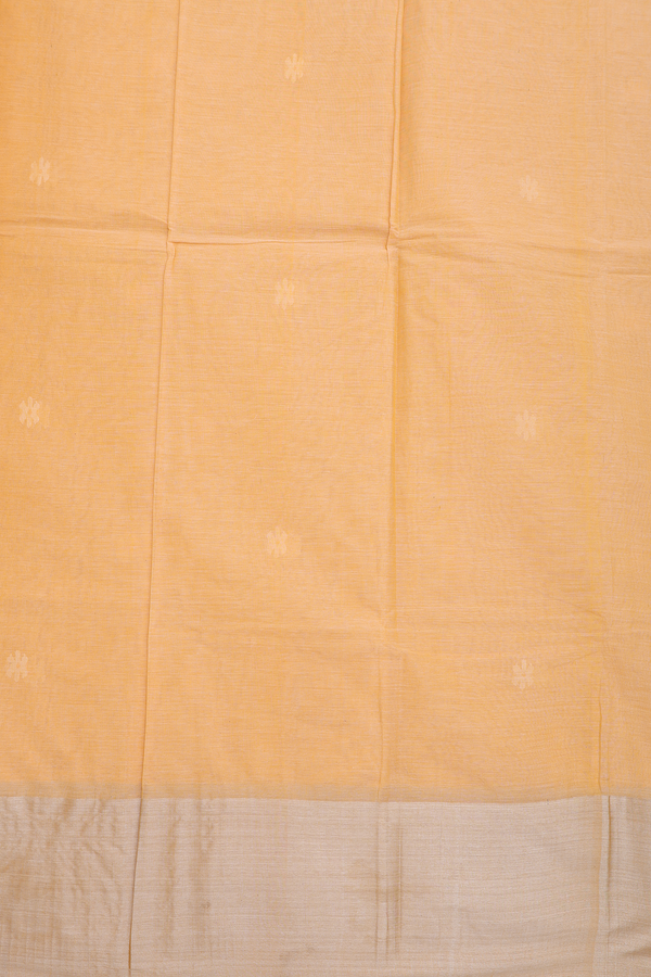 Bengal Cotton Saree In Caramel Yellow With Floral Buttas