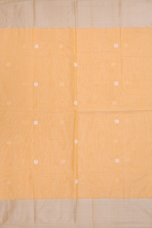 Bengal Cotton Saree In Caramel Yellow With Floral Buttas