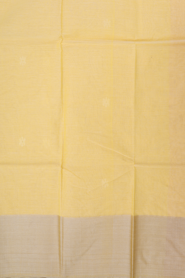 Bengal Cotton Saree In Pastel Yellow With Floral Buttas