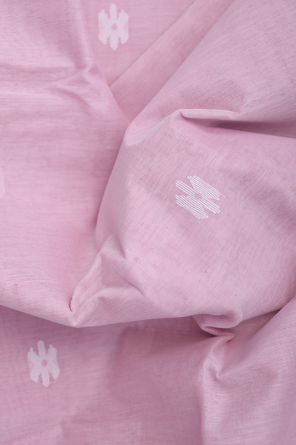 Bengal Cotton Saree In Pastel Pink With Floral Buttas