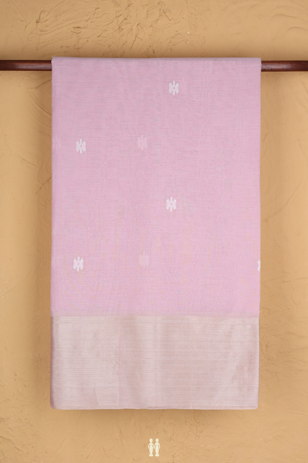 Bengal Cotton Saree In Pastel Pink With Floral Buttas