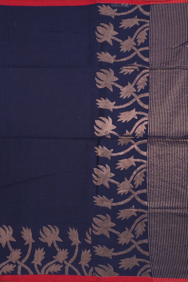 Bengal Cotton Saree In Navy Blue With Floral Border