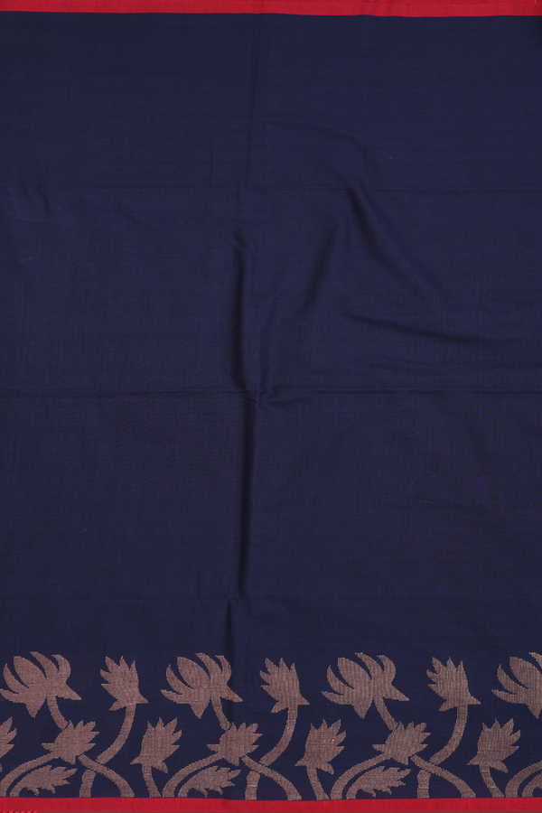 Bengal Cotton Saree In Navy Blue With Floral Border