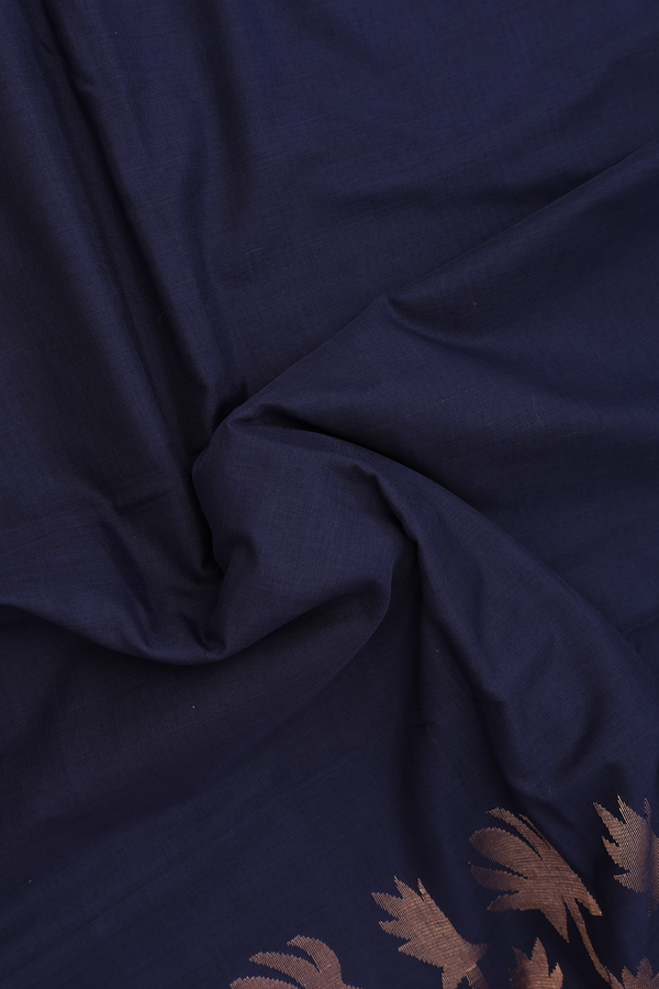 Bengal Cotton Saree In Navy Blue With Floral Border
