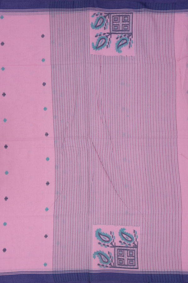 Bengal Cotton Saree In Pastel Pink With Threadwork Buttas
