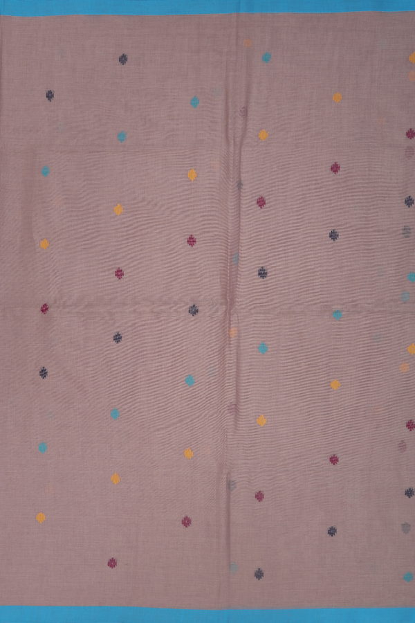 Bengal Cotton Saree In Pastel Grey With Threadwork Buttas