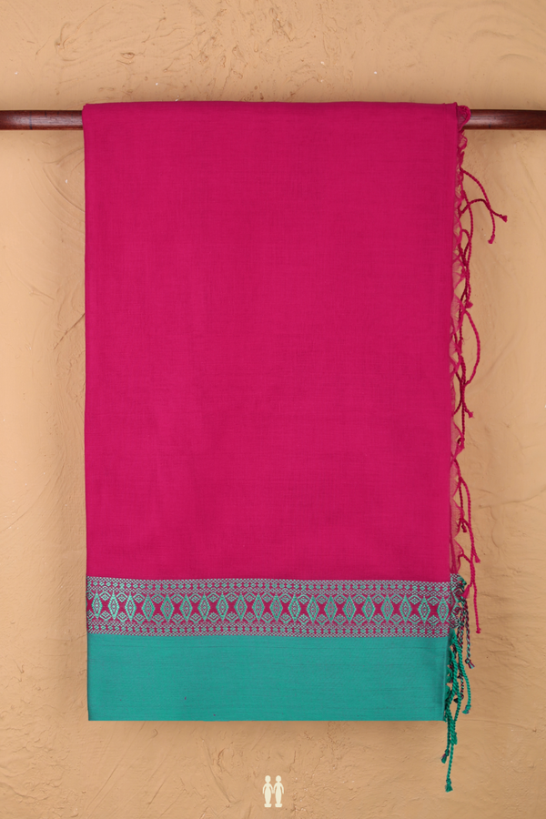 Bengal Cotton Saree In Plain Rani Pink With Contrast Border