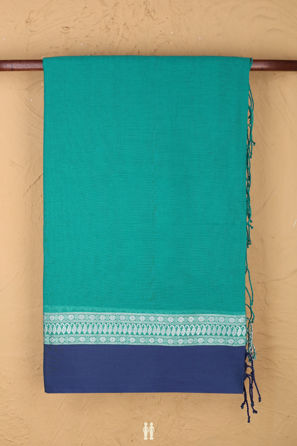 Bengal Cotton Saree In Peacock Green With Contrast Border