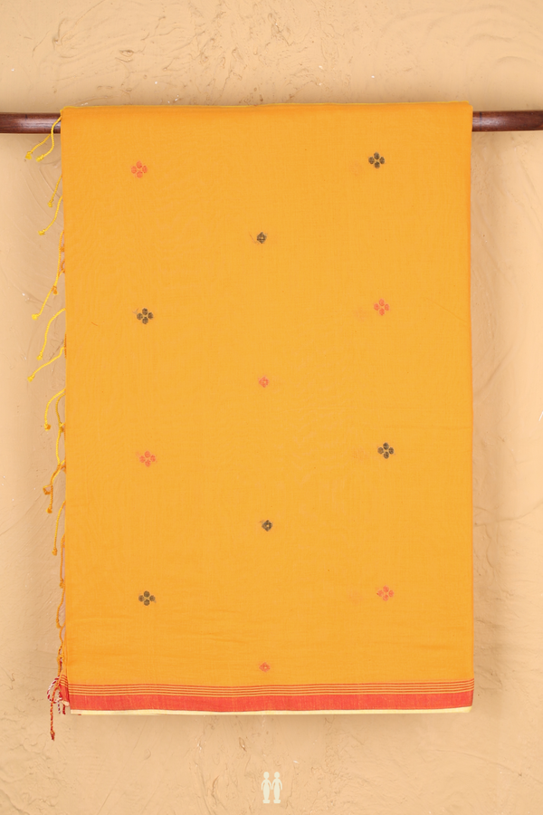 Bengal Cotton Saree In Yellow With Threadwork Buttas