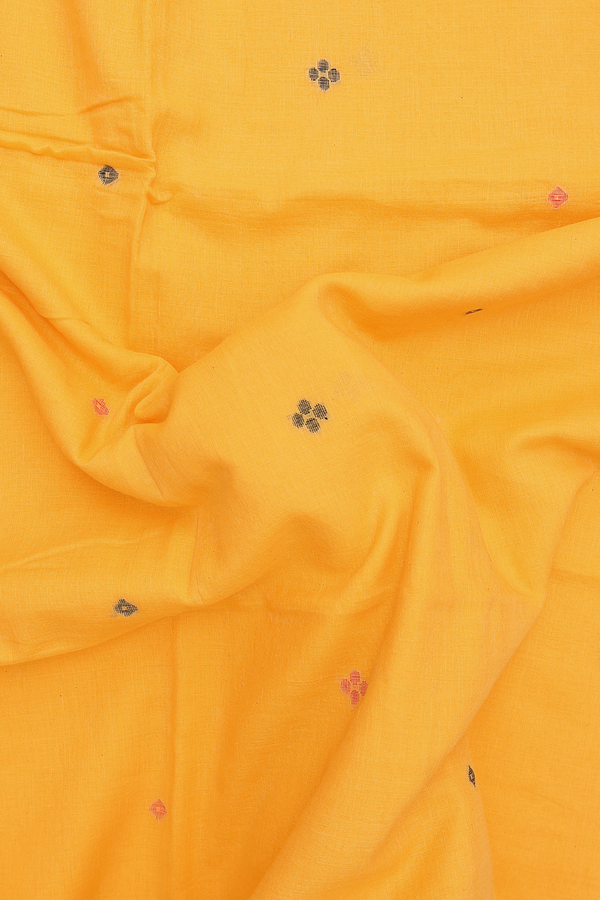 Bengal Cotton Saree In Yellow With Threadwork Buttas