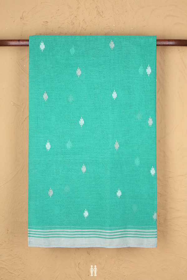 Bengal Cotton Saree In Sea Green With Threadwork Buttas