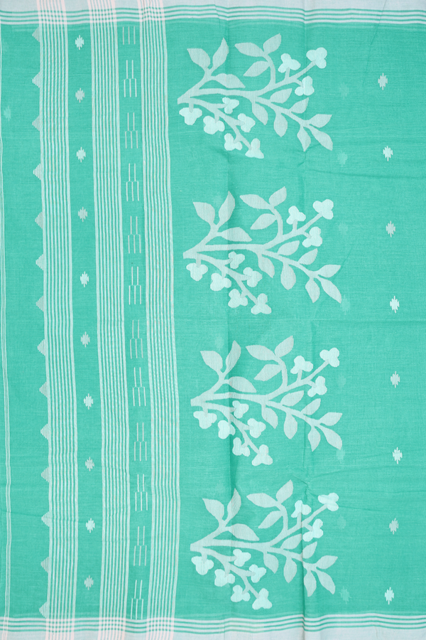 Bengal Cotton Saree In Sea Green With Threadwork Buttas