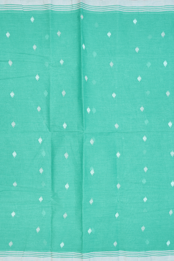 Bengal Cotton Saree In Sea Green With Threadwork Buttas