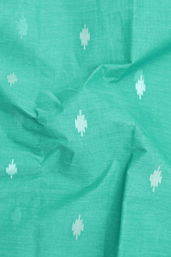 Bengal Cotton Saree In Sea Green With Threadwork Buttas