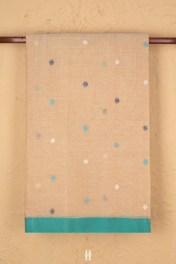 Bengal Cotton Saree In Light Brown With Threadwork Buttas