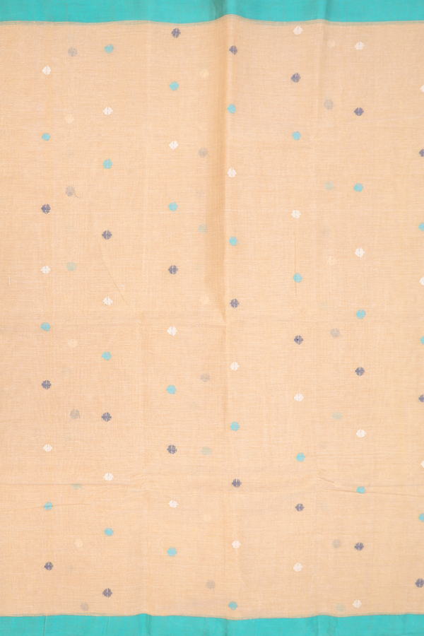 Bengal Cotton Saree In Light Brown With Threadwork Buttas