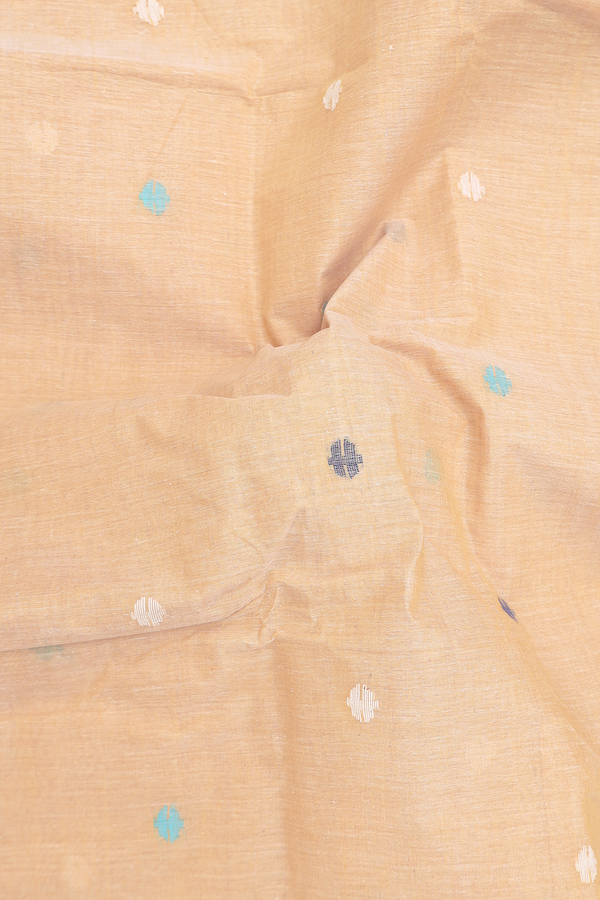 Bengal Cotton Saree In Light Brown With Threadwork Buttas