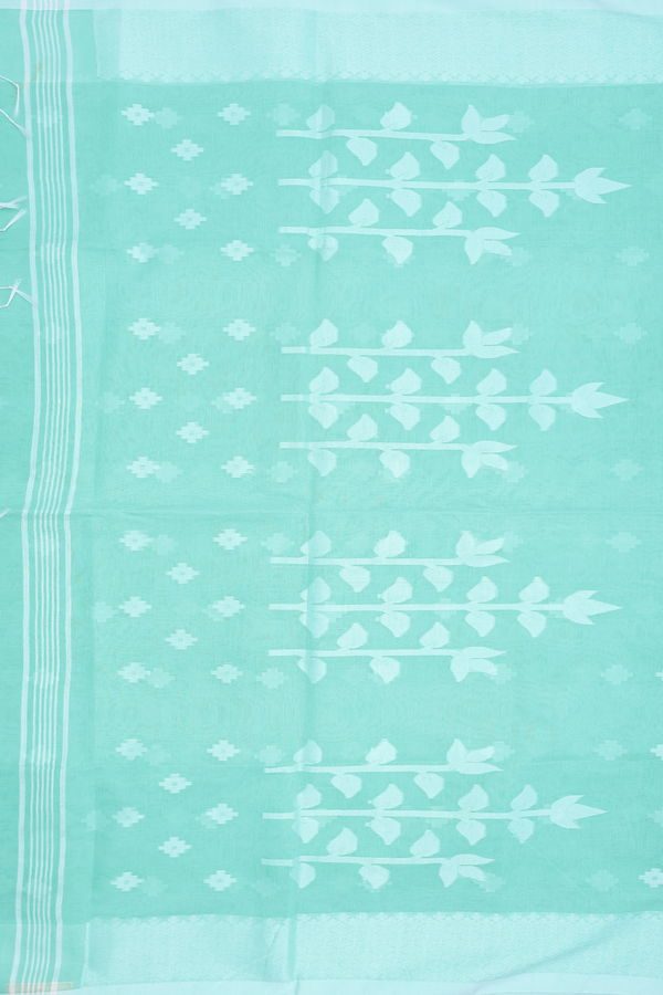 Bengal Cotton Saree In Mint Green With Threadwork Buttas