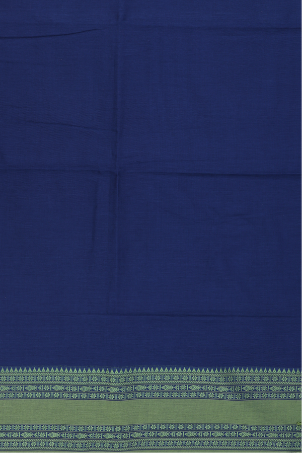 Bengal Cotton Saree In Oxford Blue With Threadwork Border