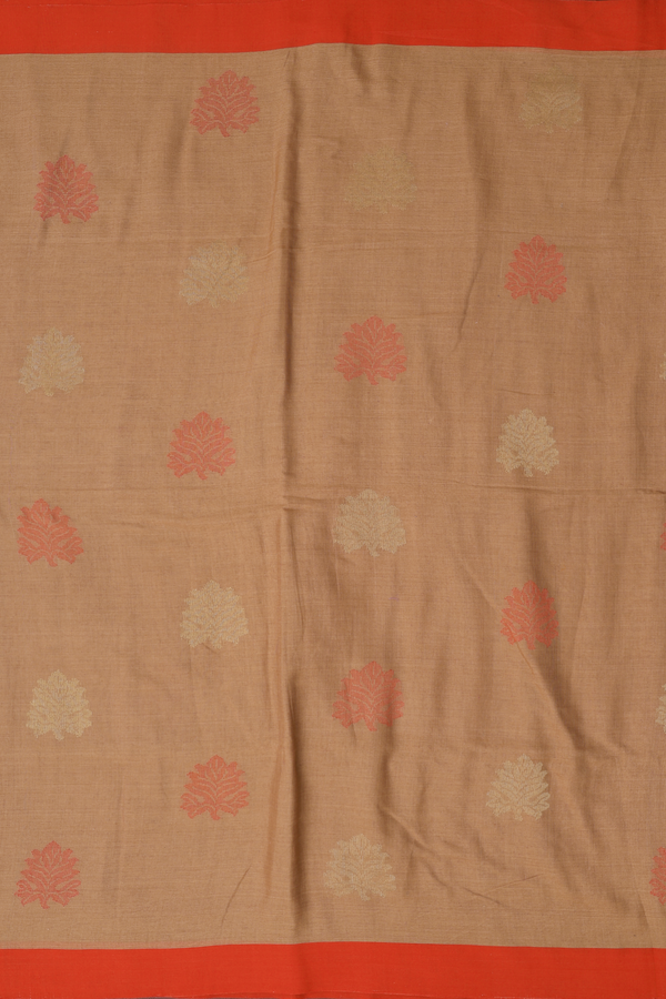 Bengal Cotton Saree In Brown With Leaf Motifs
