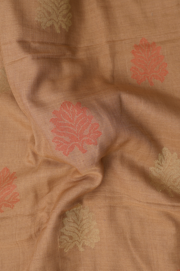 Bengal Cotton Saree In Brown With Leaf Motifs