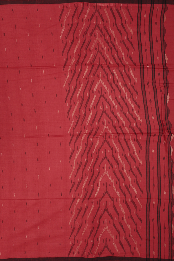 Bengal Cotton Saree In Scarlet Red With Threadwork Buttis