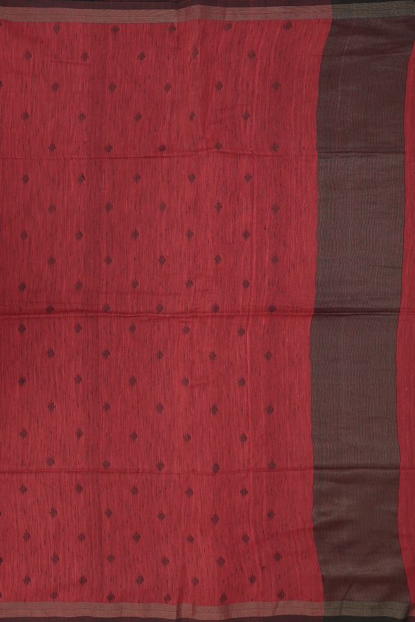 Bengal Cotton Saree In Crimson Red With Diamond Design