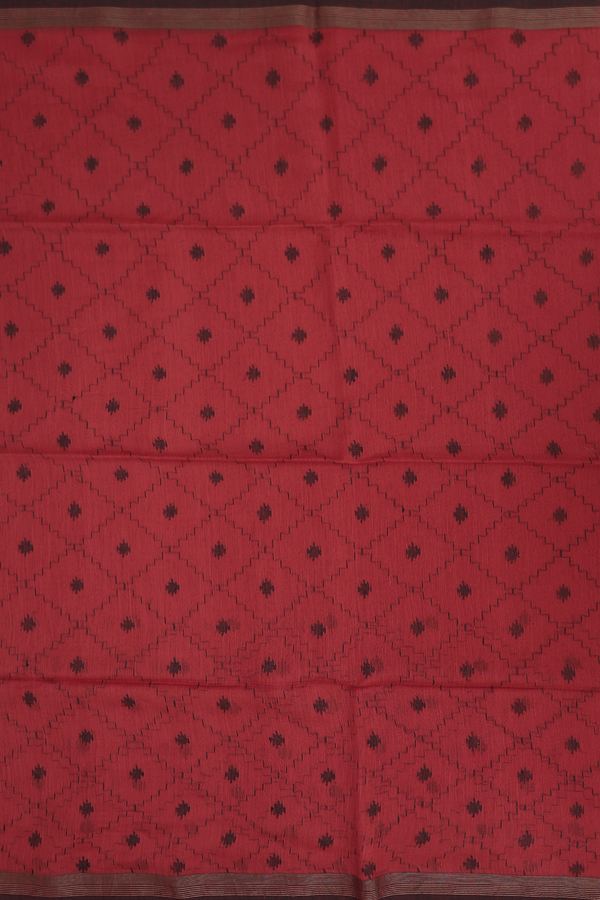 Bengal Cotton Saree In Crimson Red With Diamond Design