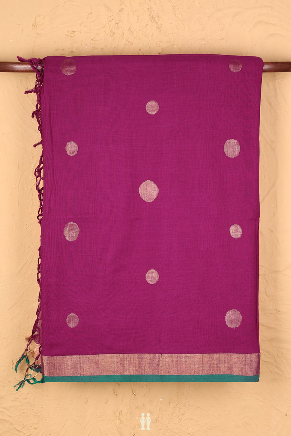 Bengal Cotton Saree In Berry Purple With Zari Buttas